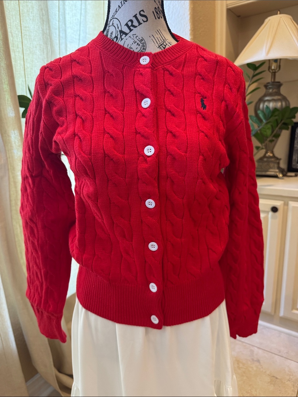 Polo by Ralph Lauren Bright Red Cable-Knit Button Cardigan - Picture 2 of 5